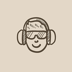 Image showing Man in headphones sketch icon.