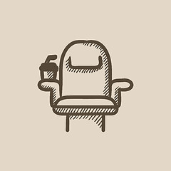 Image showing Cinema chair with disposable cup sketch icon.