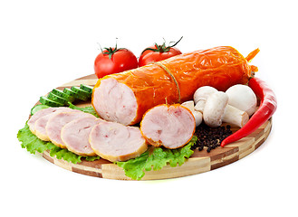 Image showing sausages in coposition with vegetables