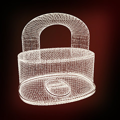 Image showing 3d model lock. 3D illustration. Vintage style.