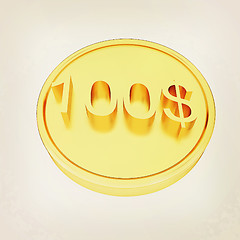 Image showing Gold 100 dollar coin. 3D illustration. Vintage style.