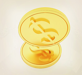 Image showing Gold dollar coins. 3D illustration. Vintage style.