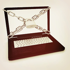 Image showing Laptop with lock and chain. 3D illustration. Vintage style.