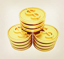 Image showing Gold dollar coins. 3D illustration. Vintage style.