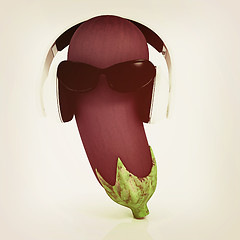 Image showing eggplant  with sun glass and headphones front \