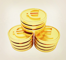 Image showing Gold euro coins. 3D illustration. Vintage style.