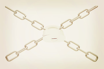 Image showing chains and padlock on white background - 3d illustration. 3D ill