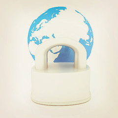 Image showing globe and padlock. 3D illustration. Vintage style.