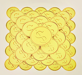 Image showing Gold dollar coins. 3D illustration. Vintage style.