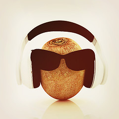Image showing kiwi with sun glass and headphones front \