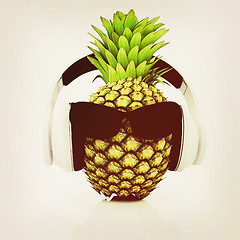 Image showing Pineapple with sun glass and headphones front \