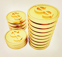 Image showing Gold dollar coins. 3D illustration. Vintage style.