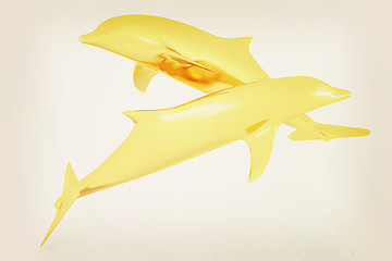 Image showing golden dolphin. 3D illustration. Vintage style.