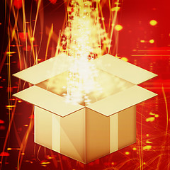 Image showing Colorful mail-order box on a red background with a fantastic glo