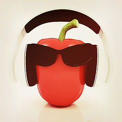 Image showing Bell peppers with sun glass and headphones front \