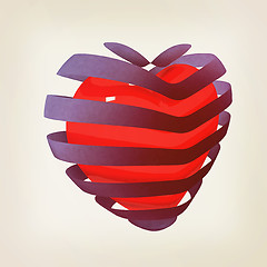 Image showing 3d beautiful red glossy heart of the bands. 3D illustration. Vin