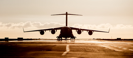 Image showing Large military cargo plane silhouette