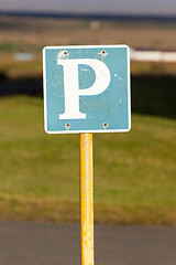 Image showing Rusty, old parking sign