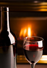 Image showing Fireplace red wine