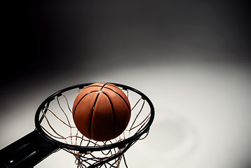 Image showing Basketball board and basketball ball on gray background