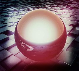 Image showing abstract urban background and sphere. Close-up. 3D illustration.