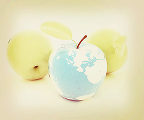 Image showing Apple earth and apples . 3D illustration. Vintage style.