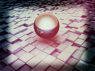 Image showing abstract urban background and sphere . 3D illustration. Vintage 