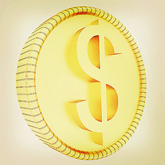 Image showing Gold dollar coin. 3D illustration. Vintage style.