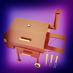 Image showing oven barbecue grill. 3D illustration. Vintage style.