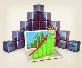 Image showing A laptop and cubic diagramatics structure. Concept of online bus