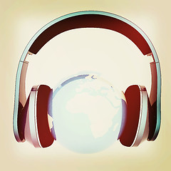 Image showing earth with headphones. World music concept. 3D illustration. Vin