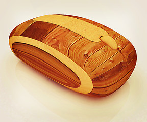 Image showing Wooden computer mouse. 3D illustration. Vintage style.