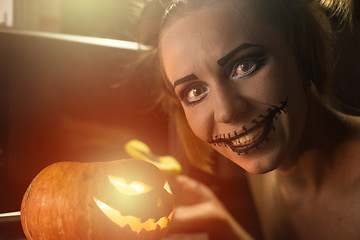 Image showing Horrible girl with scary mouth and eyes