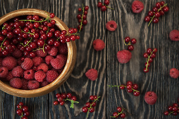 Image showing Fresh berries on wooden table