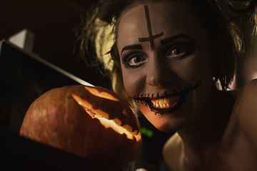 Image showing Horrible girl with scary mouth and eyes