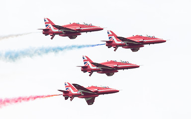 Image showing LEEUWARDEN, THE NETHERLANDS - JUNE 10, 2016: RAF Red Arrows perf