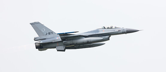 Image showing LEEUWARDEN, THE NETHERLANDS - JUN 11, 2016: Dutch F-16 fighter j