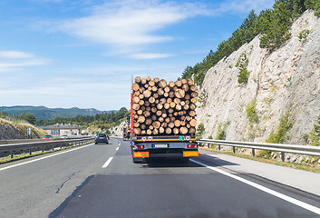 Image showing Truck carrying wood on motorway.