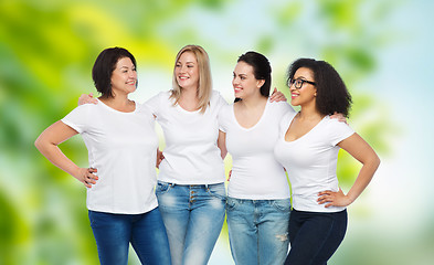 Image showing group of happy different women in white t-shirts