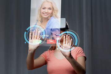 Image showing woman in virtual reality headset or 3d glasses