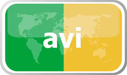 Image showing avi word on vector web button icon isolated on white. World earth map icon vector illustration.