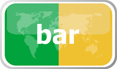 Image showing bar. Flat web button icon. World map earth icon. Vector illustration