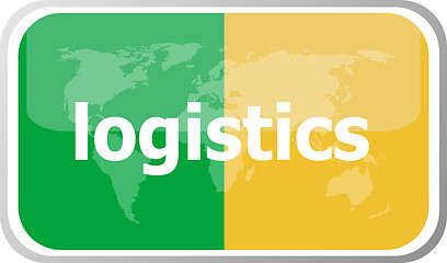 Image showing logistics. Flat web button icon. World map earth icon. Vector illustration