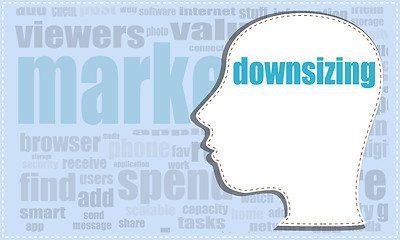 Image showing downsizing, vector head, profile icon, woman head silhouette, business man head. vector illustration