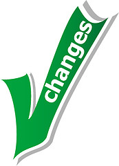 Image showing change word on green check mark symbol and icon for approved design concept and web graphic on white background.