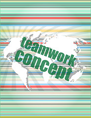 Image showing teamwork concept - business growth on touch screenvector quotation marks with thin line speech bubble. concept of citation, info, testimonials, notice, textbox. isolated on white background. flat styl