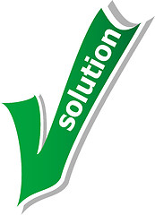 Image showing solution word on green check mark symbol and icon for approved design concept and web graphic on white background.