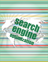 Image showing Search Engine Optimization - SEO Sign. vector quotation marks with thin line speech bubble. concept of citation, info, testimonials, notice, textbox. isolated on white background. flat style trend mod