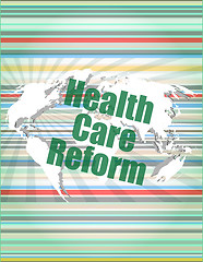 Image showing health care reform word on touch screen, modern virtual technology background vector quotation marks with thin line speech bubble. concept of citation, info, testimonials, notice, textbox. flat style 