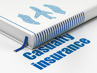 Image showing Insurance concept: book Airplane And Palm, Casualty Insurance on white background
